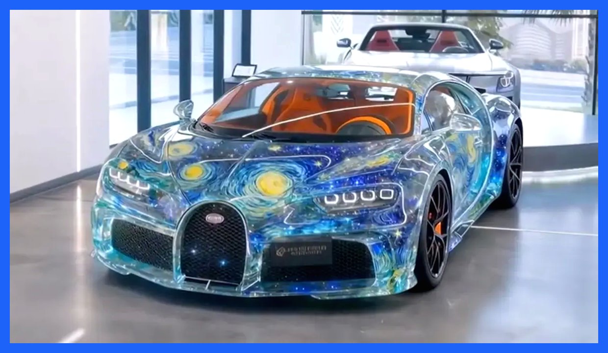 نمایش بوگاتی شیرون «شب پر ستاره»؛ الهام گرفته از شاهکار ون گوگ (فیلم هوش مصنوعی)