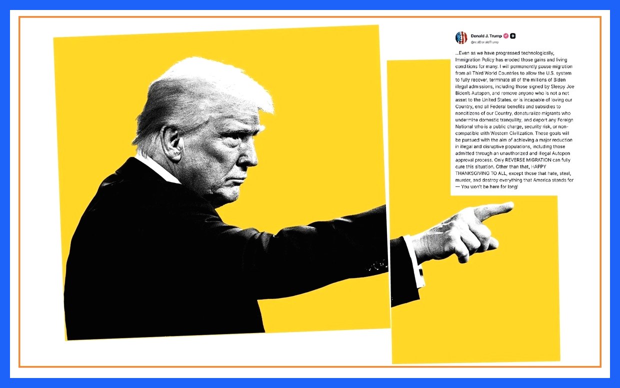 ترامپ: مهاجرت از کشورهای جهان سوم به آمریکا را به طور دائمی متوقف می‌کنم و میلیون‌ها اقامت را لغو می‌کنم