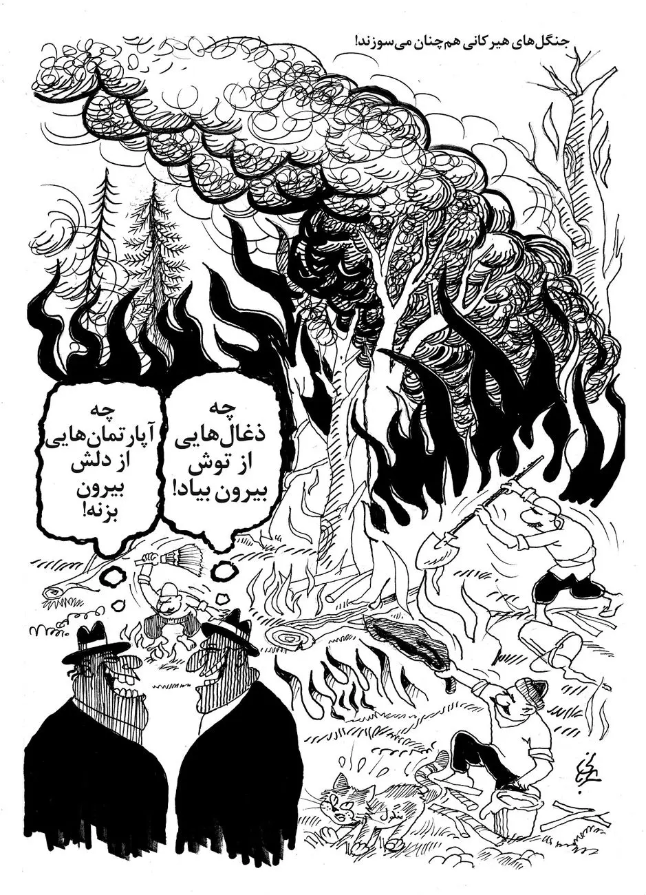 آتش‌سوزی در جنگل‌های هیرکانی؛ کاریکاتور خنده‌دار!