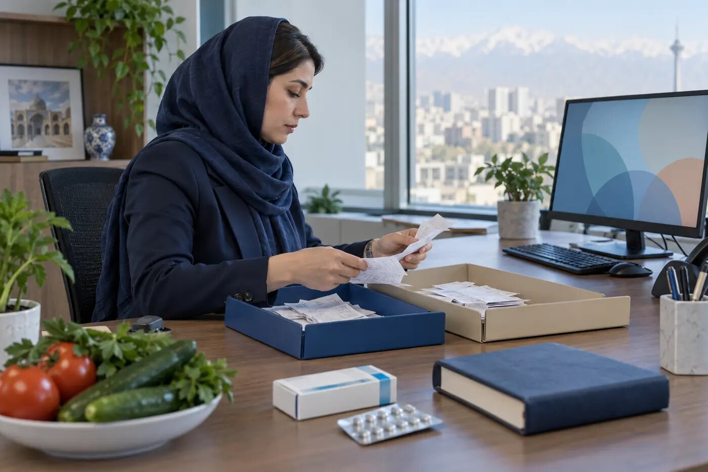 حسابدار در حال تفکیک اسناد خرید و فروش معاف و مشمول