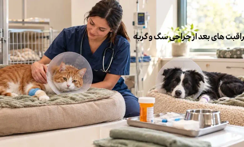 مراقبت از سگ و گربه بعد از جراحی؛ از مراقبت از بخیه تا جلوگیری از لیسیدن زخم
