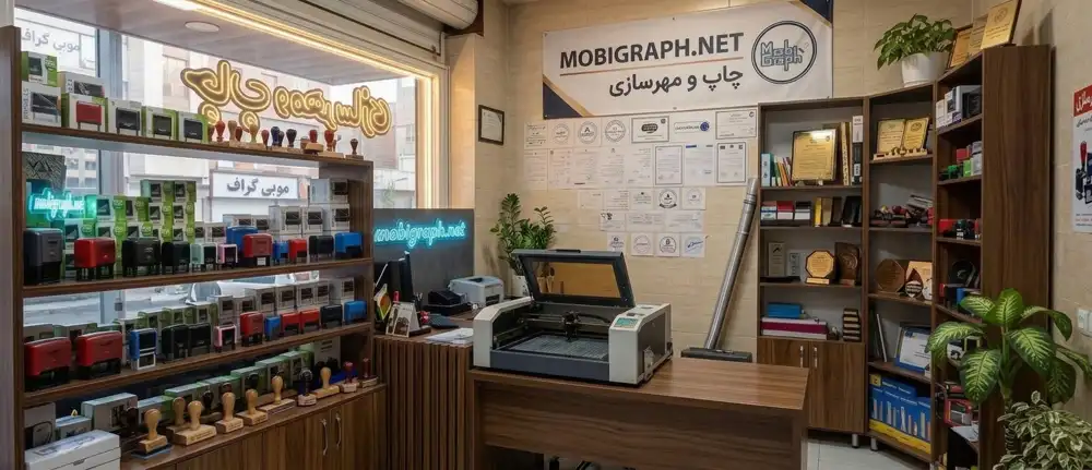 دفتر و تابلوی رسمی کارگاه مهرسازی موبی گراف